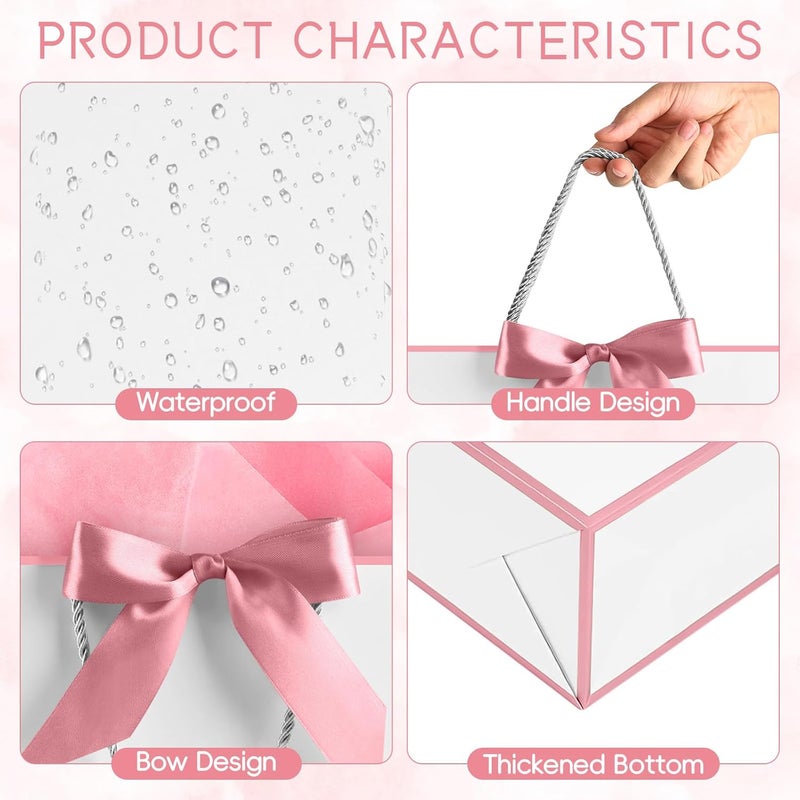JMANNI 1PCS Large Gift Bag with Ribbon and 1 Greeting Card 2 Tissue Papers, Portable Paper Gift Bag with Handles, Birthday Present Bags for Wedding Party,Mothers Day12.6" x 9.8" x 3.9"(White-Pink - Image 5